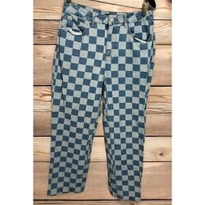 Women's Angel Kiss Checkered Straight Leg Jeans Sz 9 29" Blue Denim 27" Inseam